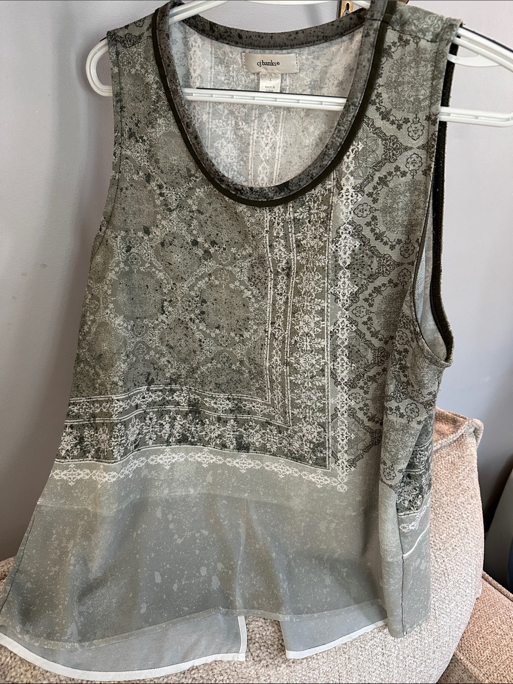 Cj Banks Olive Green Printed Sleeveless Top